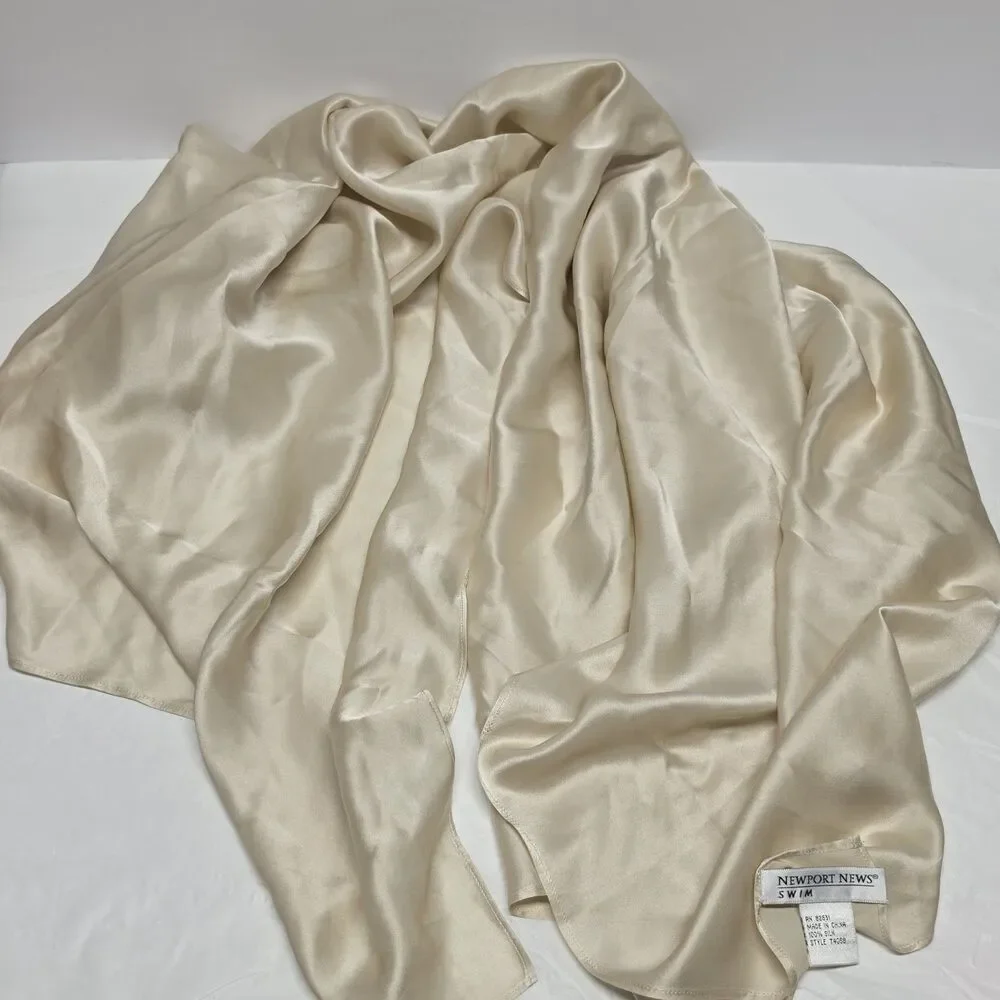 Newport News Swim 100% Silk Cream Pareo Biege Warap Scarf Vintage Pastel Nude